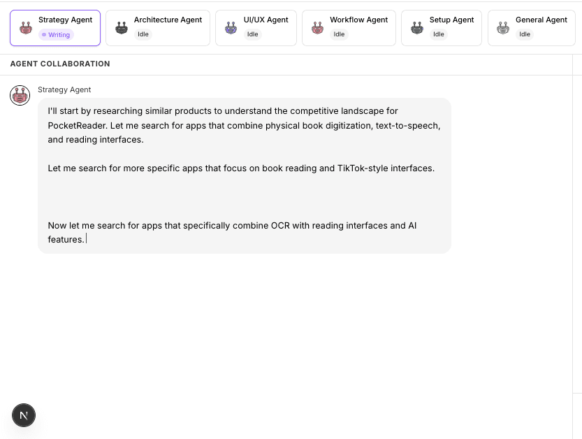 Strategy Agent researching competitors and prioritizing features